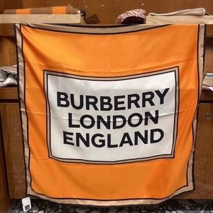 Burberry orange with logo 100% silk square scarf